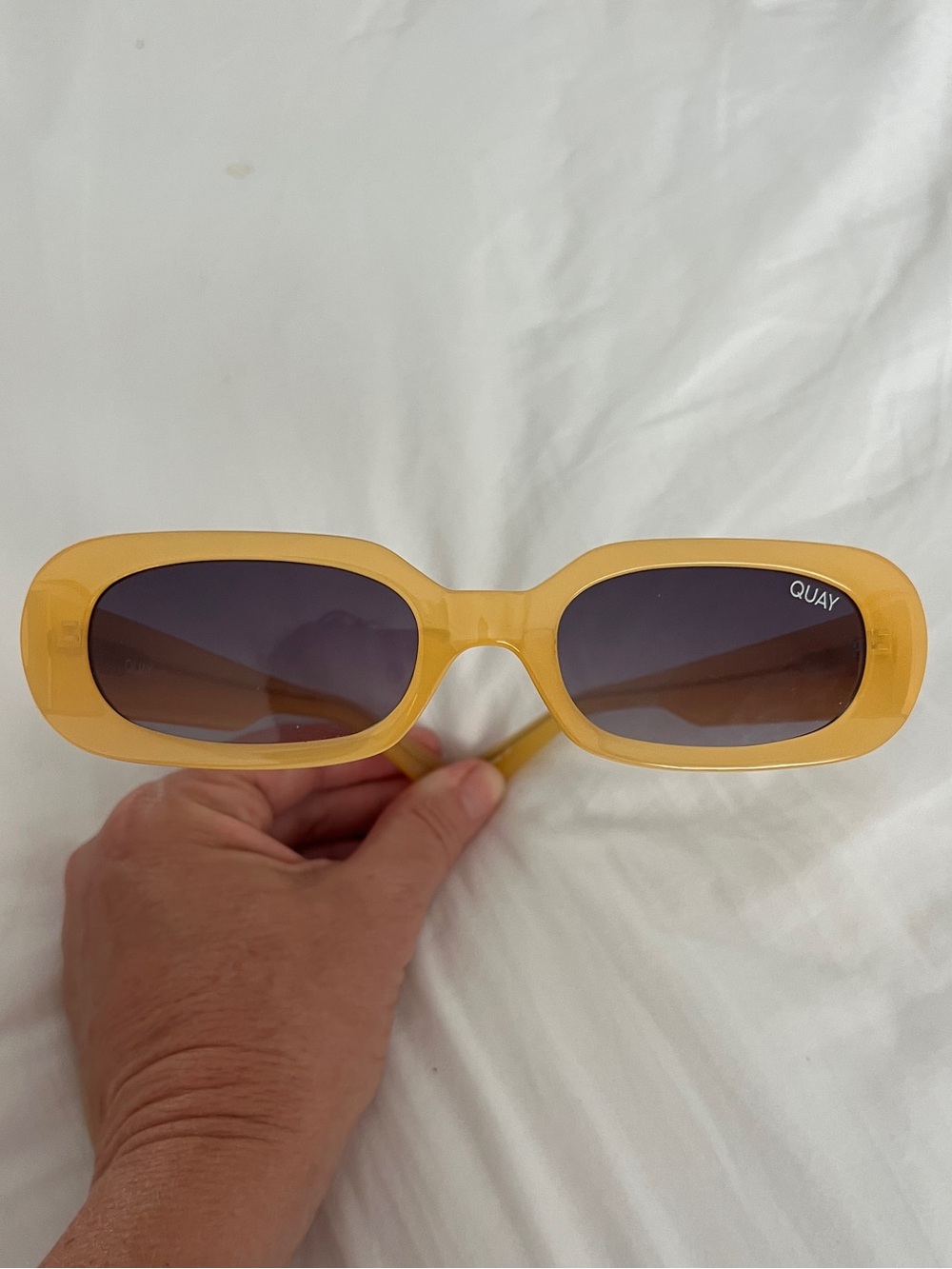 Quay Australia Yellow Oval-Rectangle Sunglasses with Gradient Lenses